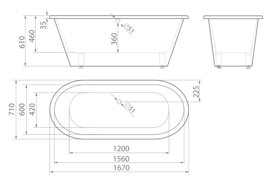 Ванна мраморная CRETA 1670х710