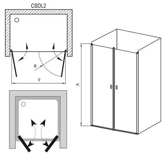 Душевая дверь CSDL2-100 блестящий+стекло Transparent Chrome 0QVACC0LZ1