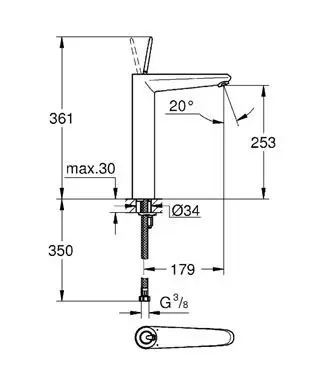Смеситель для свободностоящих раковин, гладкий корпус, XL-Size Eurodisc Joy 23428LS0