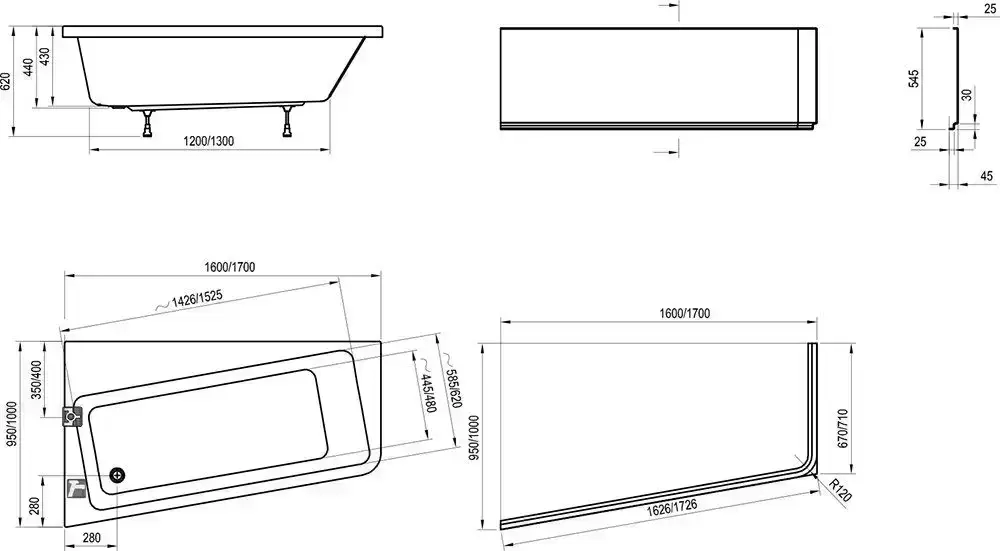 Ванна акриловая 10° P 1600х950 C841000000
