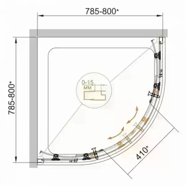 Душевой уголок ECO-R-2-90-C-Cr 900x900x1900
