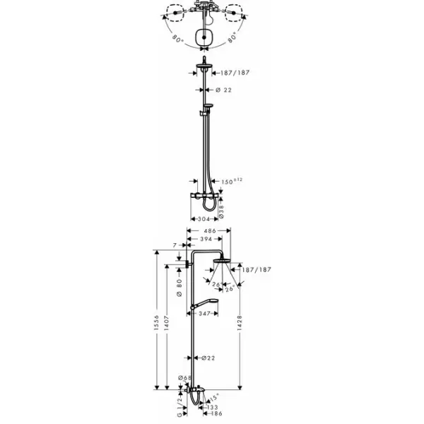 Душевой набор HG Croma Select E 180 SHP для ванны 27352400 HANSGROHE