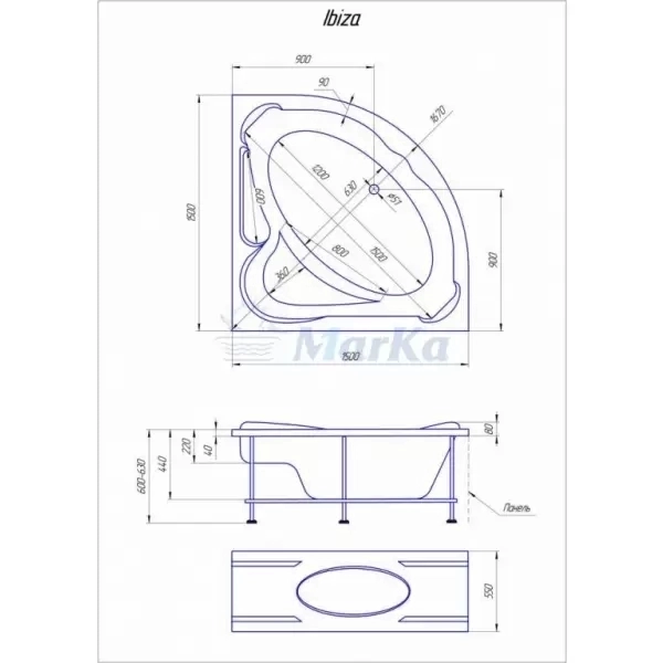 Ванна акриловая Ibiza 1500х1500