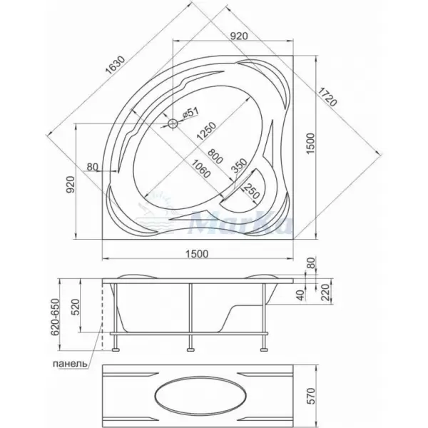 Ванна акриловая Palermo 1500х1500