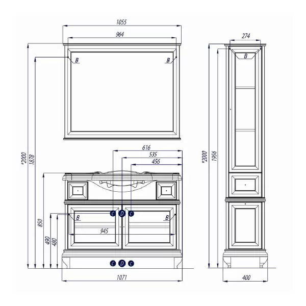 Шкаф-колонна Беатриче правый слоновая кость патина 1A187403BEM6R