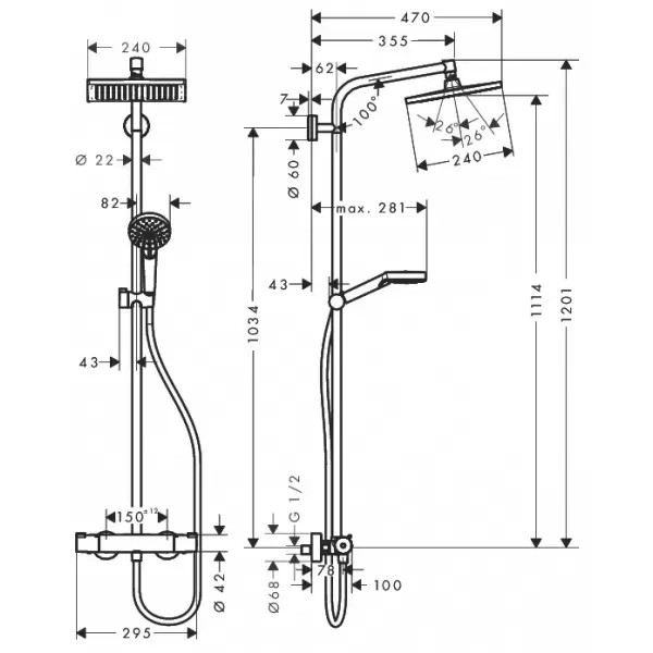 Душевой набор Crometta E 240 Showerpipe д/душа 27271000 HANSGROHE