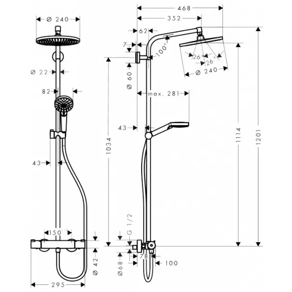 Душевой набор Crometta S 240 Showerpipe д/душа 27267000 HANSGROHE