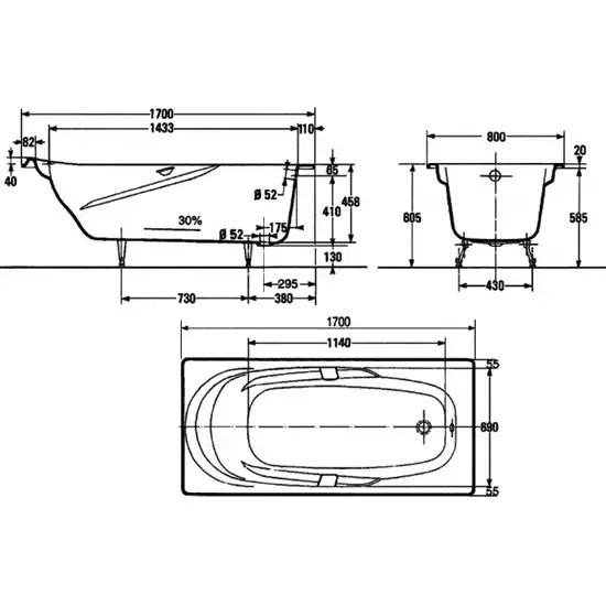 Ванна чугунная 170x80 Jacob Delafon Adagio E2910-00