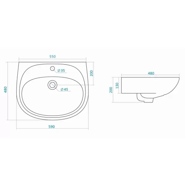 Умывальник Анимо 60 без отверстия без постамента 1WH110508