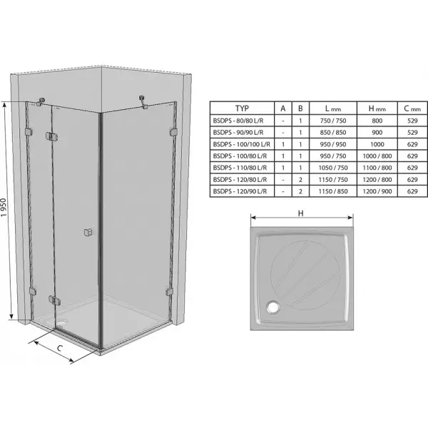 Двери душевые BSDPS-100/80 L хром+Транспарент Brilliant 0ULA4A00Z1
