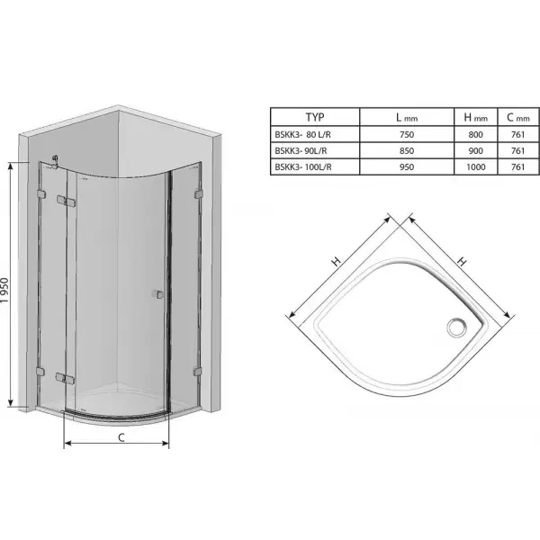 Уголок BSKK3-90 R хром+Транспарент Brilliant 3UP77A00Y1
