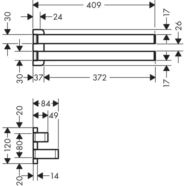 Двойной полотенцедержатель, наружный размер 409 мм Axor Universal Accessories 42821000