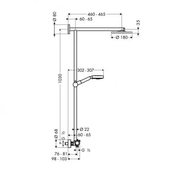 Душевая система XX Raindance S Showerpipe EcoSmart 180 мм держатель 460 мм ?’ НANSGROHE 27165000