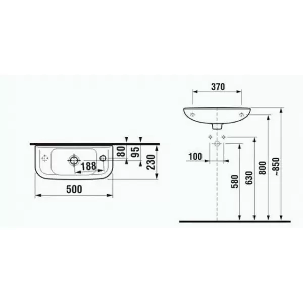 Раковина OLYMP отверстие слева 50x23 (белый) 8156130001051