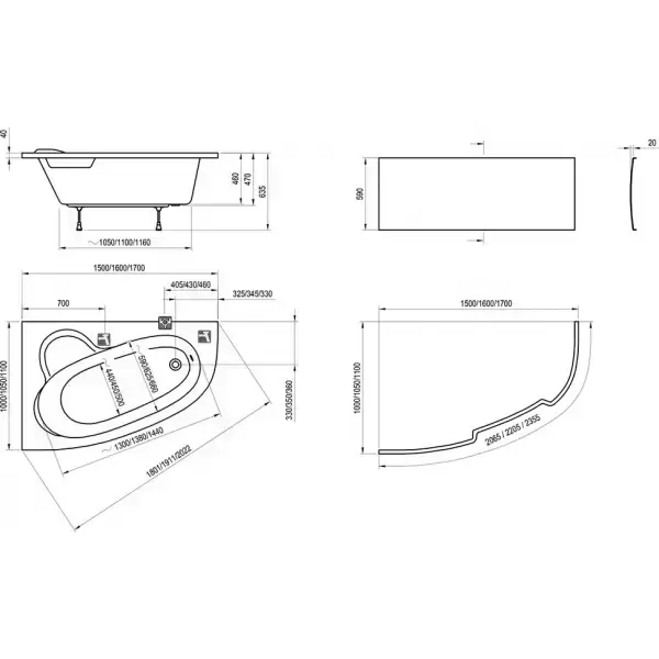 Ванна акриловая Asymmetric 1600х1050 L белая C461000000