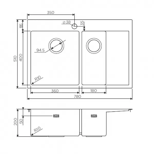 Мойка Akisame 78-2-LG-L (чаша слева) 4973087