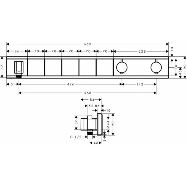 Панель RainSelect с 5 кнопками СМбелый/хром HANSGROHE 15358400