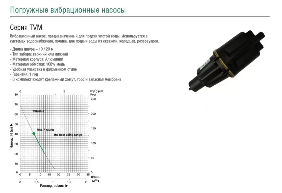 Насос вибрационный TVM60-20D Pumpman