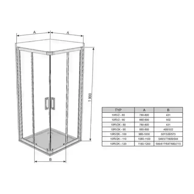 Душевая дверь 10RV2K-100 белый + транспарент 1ZJA0100Z1