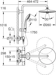 Душевая система Euphoria с термостатом для душа 450 мм 27296002 GROHE