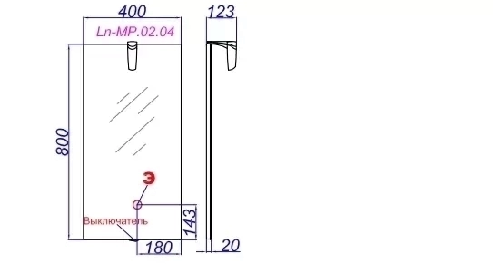 Панель с зеркалом и светильником AQWELLA Леон (Ln.02.04/V) (венге) 400*20*800