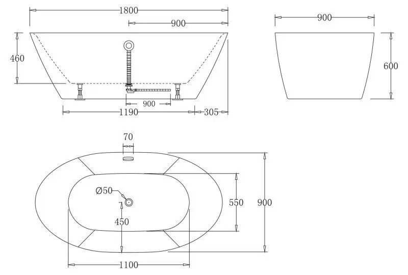 Ванна акриловая 1800x900x600 BB68-1800