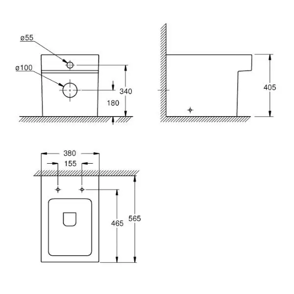 Унитаз напольный приставной Cube Ceramic, без сиденья, 3948500H GROHE
