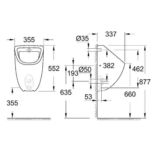 Писсуар Bau Ceramic, внутренний подвод воды, 39438000 GROHE