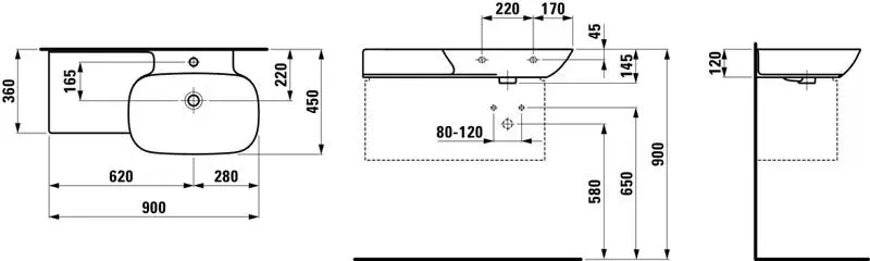 Умывальник INO 1 отв.д/смесит.,правая /90х45/ (бел) 8.1330.2.000.104.1 Laufen