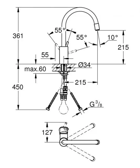 Набор K400: мойка нерж. 45-S 860*500 мм, 31566SD0, + смеситель для мойки Concetto 32663001, 31570SD0