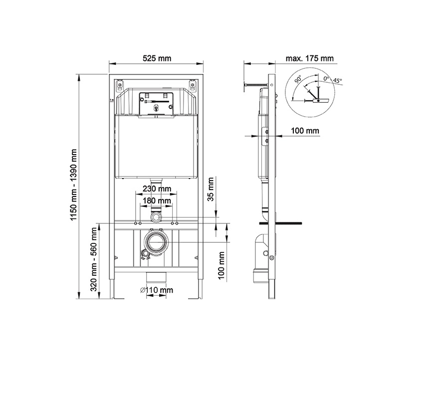 Инсталляция для подвесного унитаза Rapid SL 3 в 1, кнопка Skate Cosmopolitan 1,13 м 38775001
