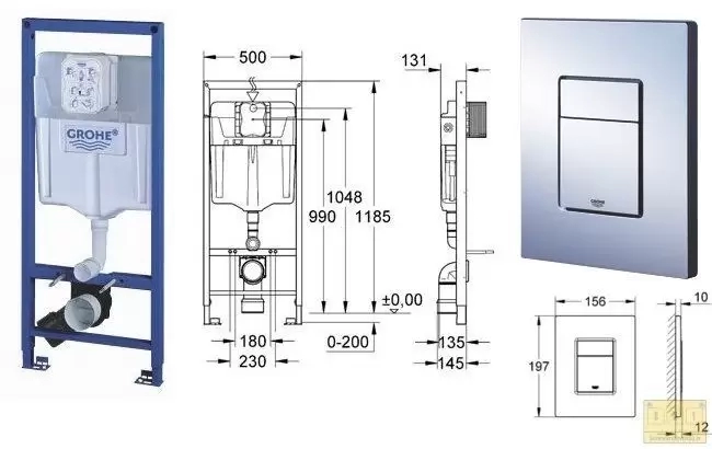 Инсталляция для подвесного унитаза Rapid SL 3 в 1, кнопка Skate Cosmopolitan 1,13 м 38775001