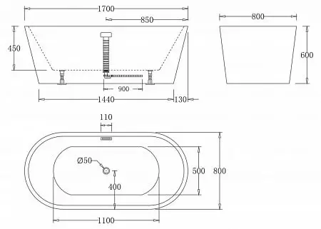 Ванна отдельностоящая 1700x800x600 BB71-1700-NERO Belbagno