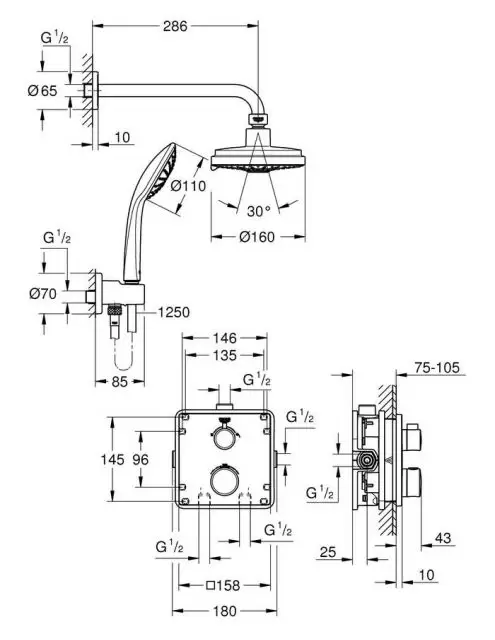 Набор Душ_THM круг,SmBox,в160+р.душ GRT 34735000 GROHE