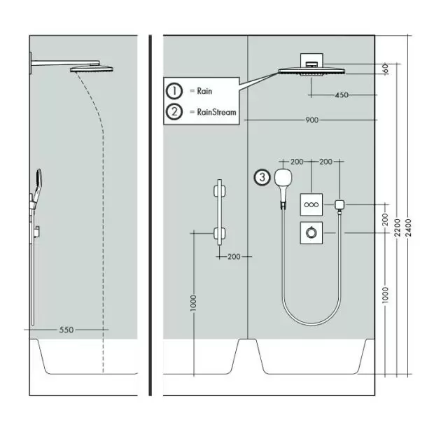 Верхний душ Rainmaker Select 460 2jet , с держателем 450 мм 24005400 HANSGROHE