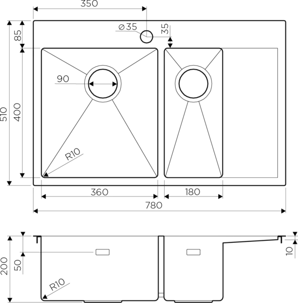 Мойка Akisame 78-2-GM-R нерж.сталь/вороненая сталь Omoikiri 4973102