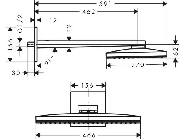 Верхний душ 460 1jet с держателем, черный/хром Rainmaker Select 24003600 HANSGROHE