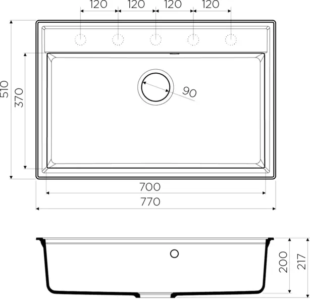 Мойка Daisen 77-BL Artgranit/черный Omoikiri 4993630