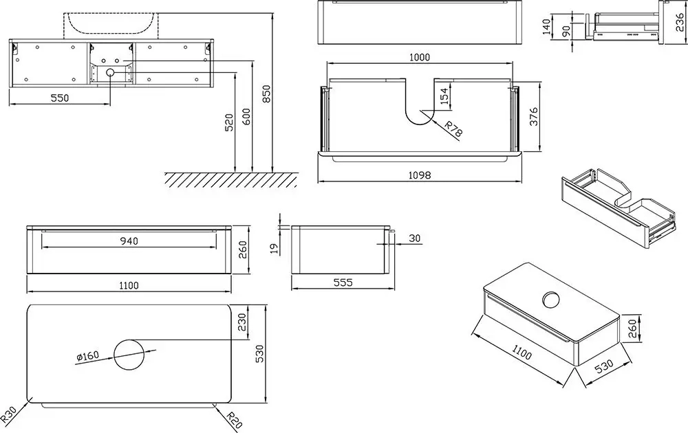 Тумба под умывальник SUD 260.01 1100 белый X000001082 Ravak