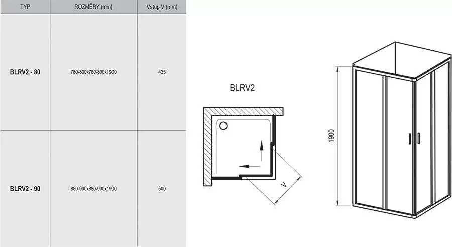 Душевой уголок RAVAK Blix BLRV2-80 белый+транспарент AntiCalc RAVAK 180859