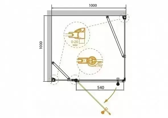 Душевой уголок GIUBILEO-AH-11-100-CP-G-R (980-1000)x(980-1000)x1950 CEZARES