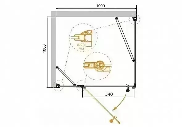 Душевой уголок GIUBILEO-AH-11-100-CP-Br-L (980-1000)x(980-1000)x1950 CEZARES