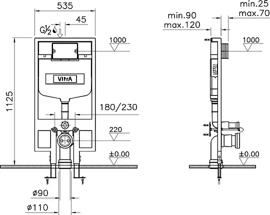 Комплект инсталляция 748-5800-01 с черной стеклянной клавишей Loop 740-1101 Vitra