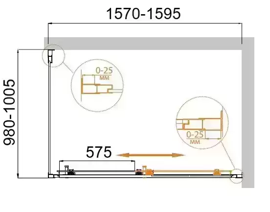 Душевой уголок MOLVENO-AH-11-160/100-C-Cr-IV (1580-1620)x(980-1000)x1950 Cezares