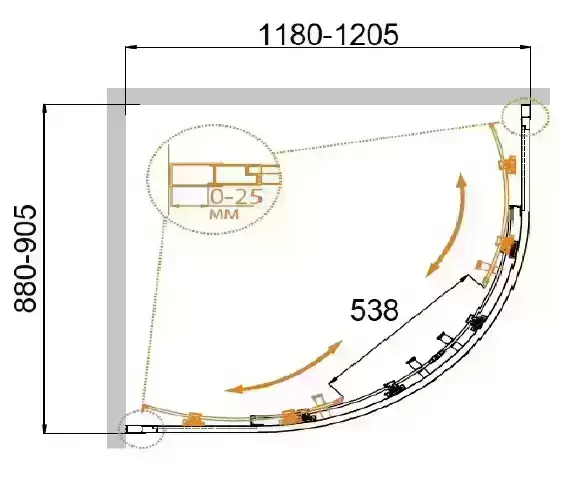 Душевой уголок MOLVENO-RH-2-120/90-P-Cr (1180-1205)x(880-905)x1900 Cezares