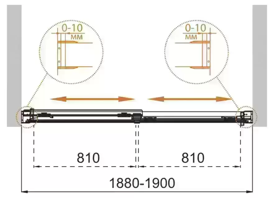 Шторка для душа TANDEM-SOFT-VF-2-190/145-C-Cr-IV (1880-1900)x1450 Cezares