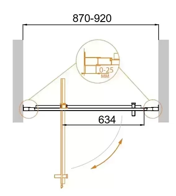 Душевая дверь MOLVENO-BA-1-90-C-Cr-IV (870-920)x1900