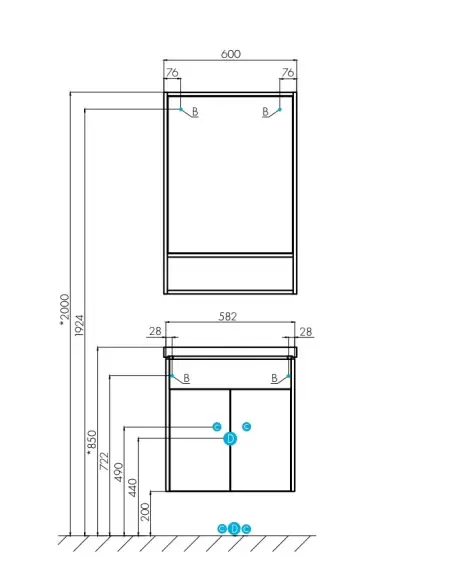 Комплект мебели Флай 60 белый/дуб крафт с ножками Акватон