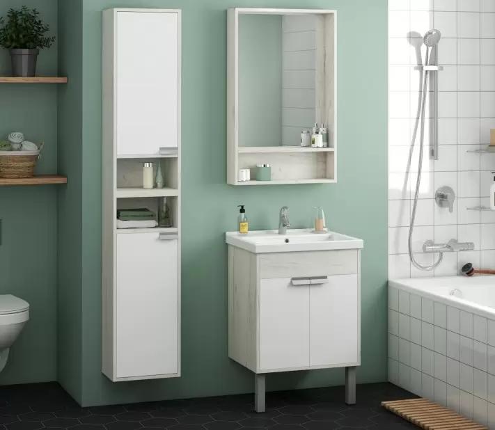 Комплект мебели Флай 60 белый/дуб крафт с ножками Акватон