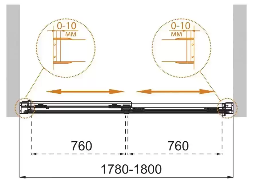 Шторка для душа TANDEM-SOFT-VF-2-180/145-C-Cr-IV (1780-1800)x1450 Cezares